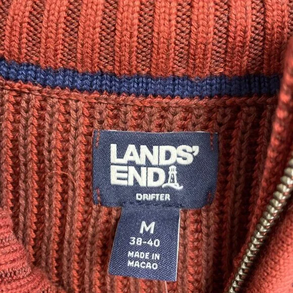 NEW Lands' End Men's M Drifter Half-Zip Sweater Ribbed Rust Red Cotton - Picture 6 of 10